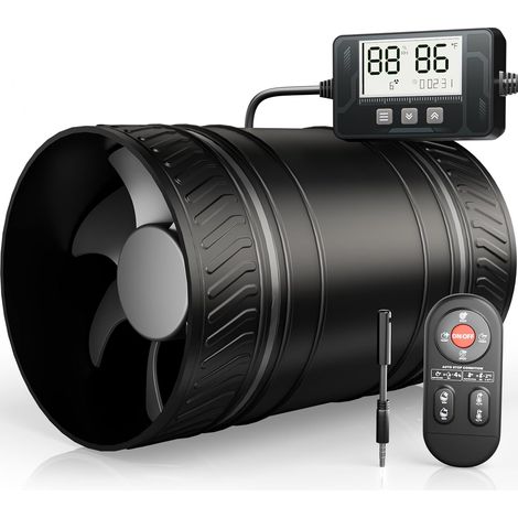 Ventilateur en ligne 100 mm silencieux avec capteur de température et d’humidité, télécommande 433 MHz, 6 vitesses et minuterie, pour camping-car, salle de bain et ventilation domestique (1/5)