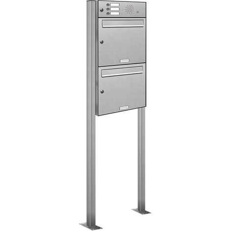 2er Standbriefkasten Anlage 3 Klingel Sprechgitter V2A Edelstahl Post stehend (1/5)