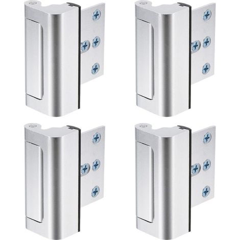 Lot de 4 serrures de porte de sécurité pour maison, 7,6 cm, résistance à 362,9 kg, protection de sécurité pour porte battante vers l'intérieur, argenté (1/4)