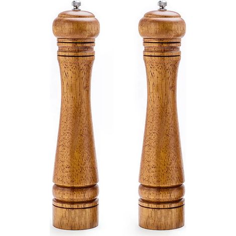 Molino de sal y pimienta, molino de pimienta de madera de roble, molino de sal de cerámica, grosor ajustable, varios colores, molino para especias y semillas - 2 piezas (33,3 cm) (1/5)