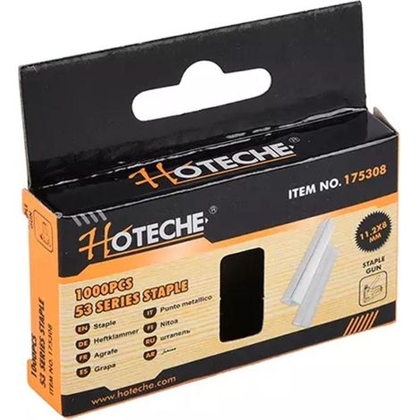 HOTECHE grapas 11.2x8 mm cromo  caja 1000 , Grapas 11,2 x 8 mm cromo Hoteche Caja de 1000 piezas.
