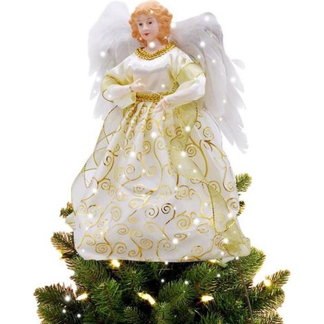 Topper Arbre De Noël - Ange Avec Ailes De Plume - Décoration Intérieure Pour Sapin - Hauteur 32 Cm - 1 Pièce (1/5)