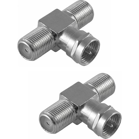 Distributeur Coaxial T - 2 Femelle F vers 1 Mâle F - Pour Antenne TV SAT - 2 Pièces