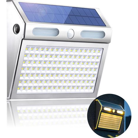 Lot de 2 Lampe Solaire Extérieur avec Détecteur de Mouvement, 100 LED Lumiere Solaire Exterieur IP65 Etanche éclairage, Spot Solaire Extérieur pour Jardin, 3 Modes, Angle 270°, Batterie 2200mAh (1/5)