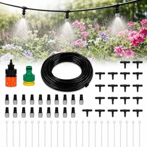 Brumisateur Terrasse Exterieur, Tuyau Brumisateur Extérieur 5m Avec Buses De Brume Et Raccords, Kit Brumisateur Eau Terrasse Avec Filtre à Eau Pour Jardin, Pergola, Parasol Et Serre (Blanc) (1/5)