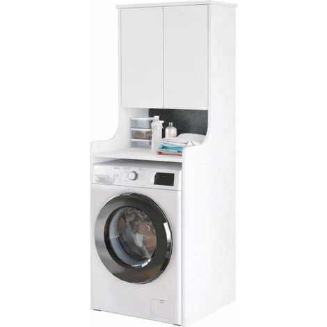 Meuble Lave-Linge 2 Portes 3 Niches Blanc L 64.8 H 181 P 61.8 cm (1/5)