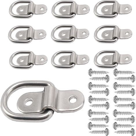 D-ring anchor 1/4" heavy-duty trailer anchor bolt ring 1200 lb load capacity trailer plate tower anchor bracket hook set for SUV, RV, camper, van, car, boat, motorcycle surface mount, silver (1/5)