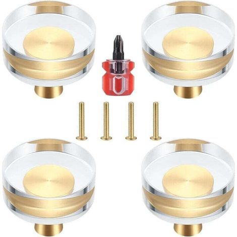 Set mit 4 Türknöpfen aus klarem Kristall und Messing für Schränke, Schubladen, Kommoden und Möbel - 30x27 mm (30x27 mm) (1/4)
