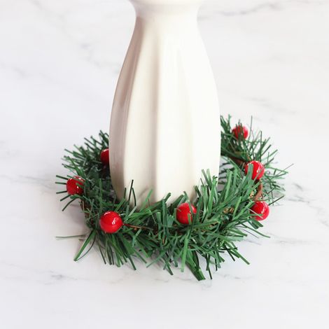 Couronne De Bougies - Couronne De Décoration De Noël Avec Baies Rouges Et Aiguilles De Pin - Pour Table Ou Cheminée - 1 Pièce (1/5)