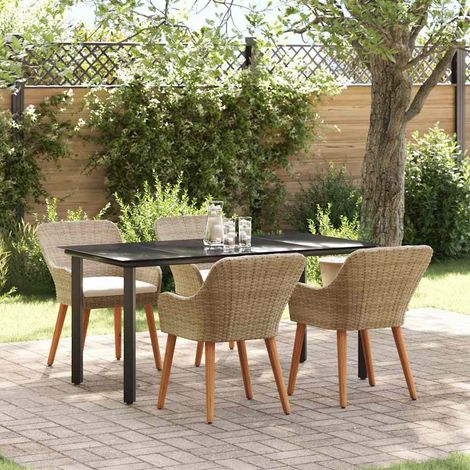 vidaXL Set da Pranzo per Giardino con cuscino 5 pcs Beige polyrattan (1/5)