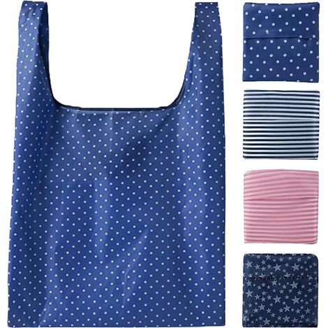 Lot de 4 Sacs de Courses Pliables et Réutilisables, Sacs Écologiques Imperméables avec Poches, Cabas de Courses Compactes pour Supermarché, Voyage et Quotidien (1/5)