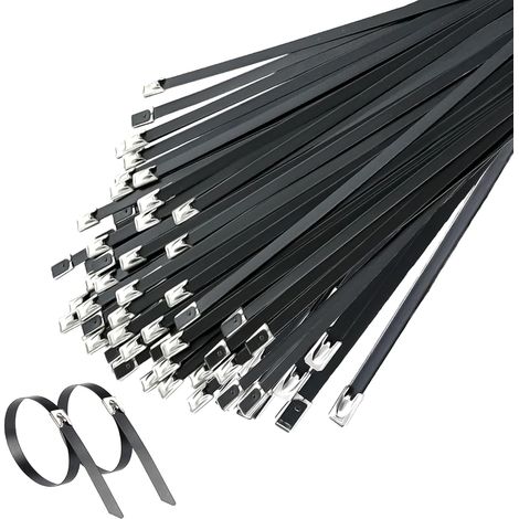 Schwarze 200-mm-Schlauchschellen, 50 Edelstahl-Befestigungselemente, Edelstahl-Schlauchschellen für Auspuff-Hitzeschutzband, zur Instandhaltung von Zäunen und Markisen (1/5)