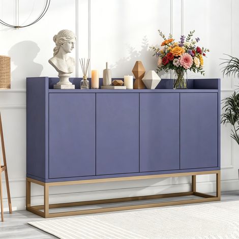 Buffet de rangement avec 4 portes, Étagères réglables, Cadre en métal minimaliste, Dimensions 120x30x80cm – Pour salon, chambre, couloir – Bleu (1/5)