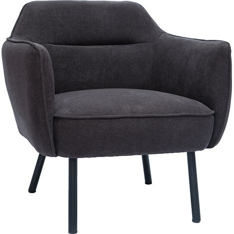 Fauteuil design en tissu effet velours gris foncé et métal noir LAURENS