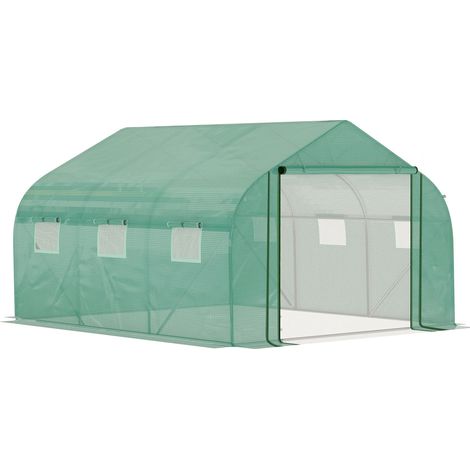 Serre Tunnel Jardin 3,5x3x2 m – Porte et Fenêtres, Structure Acier Galvanisé – Verte