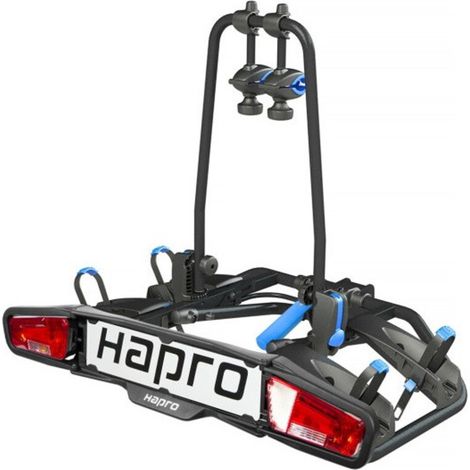 Porte-vélos basculable pour 2 vélos jusqu'à 60 kg – Compatible vélos électriques – Installation rapide sur attelage – Verrouillable et repliable – Hapro (1/5)