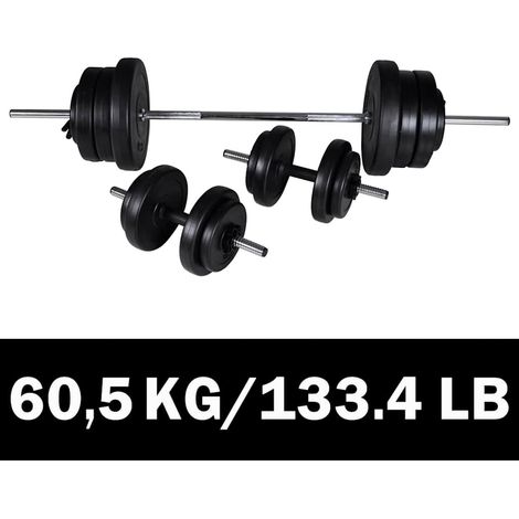 Kit de barre d'haltère et 2 haltères 60,5 kg (1/5)