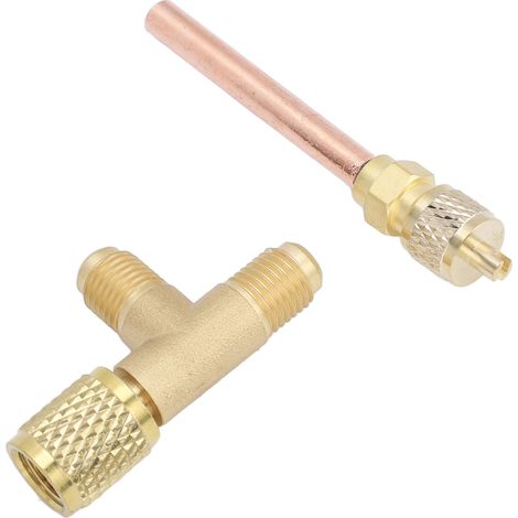 Adaptateur en T SAE 1/4 po avec noyau de valve intégré, connexion rapide et double étanchéité pour R22, R12 et R134. Manomètre à vide. (1/5)