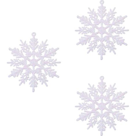 Flocons De Neige - Décorations De Noël En Plastique Pailleté - Pour Sapin Fenêtres Et Plafond - Lot De 48 Pièces Blanches (1/5)