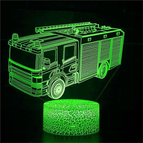 Lampe de table/bureau 3D en forme de camion de pompiers, illusion d'optique, 7 couleurs changeantes, LED, décoration de Noël, cadeau pour la maison ou les enfants. (1/4)