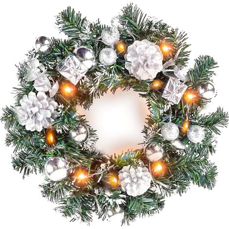 Guirlande de couronne de Noël pour porte d'entrée, guirlande lumineuse de 40 cm avec guirlande lumineuse à piles pour mur de Noël, fenêtre, escaliers, voiture, décoration de maison, décoration d'arch