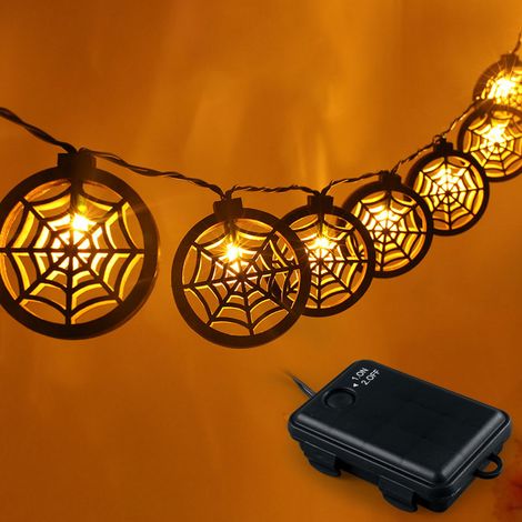 Guirlande lumineuse en bois pour Halloween, décoration de fête, ambiance bistrot, (toile d'araignée, couleur chaude) (1/5)