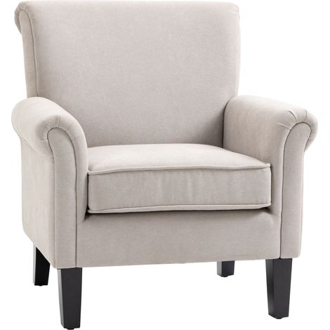 Fauteuil nordique gris marron accoudoirs bois polyester 79x78x87 cm, fauteuil scandinave confortable