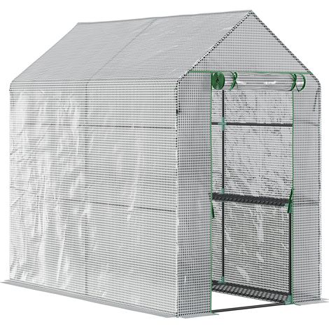 Invernadero de cultivo transitable con 4 estantes, PE blanco, 120 x 186 x 190 cm (1/5)