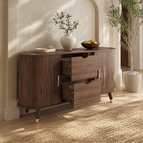 Credenza 140 x 40 x 79,5 cm in MDF colore noce, 2 cassetti, 2 ante HAVRYA (1/5)