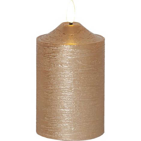 LED Echtwachskerze -Flamme', Batterie, Timer, Gold, 15cm (1/5)