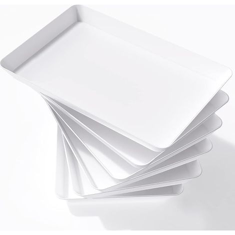 Serving Tray, Meal Tray, Rectangular Plastic Tray, 36.7 x 24 cm, Buffet Stand, Fruit Basket, Cake Stand for Snacks, Biscuits, Plates, White (1/5)