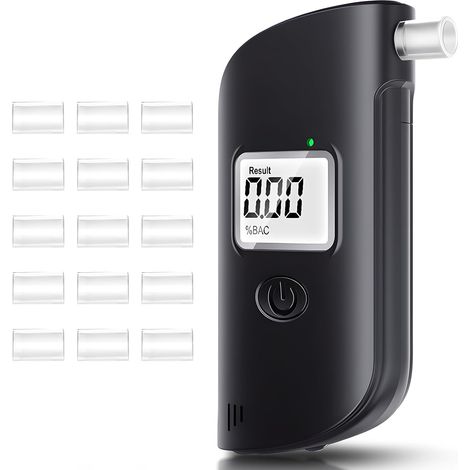 Professional Alcohol Tester Breathalyzer with 15 Mouthpieces, Digital Breathalyser with LCD Screen Suitable for Private and Professional Use (Black) (1/5)