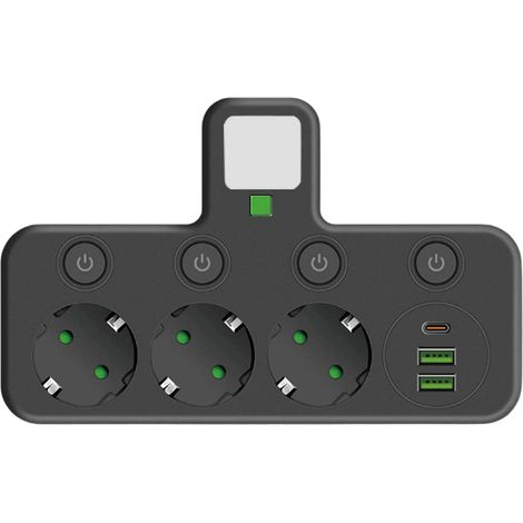 Multiprise murale de bureau avec interrupteurs indépendants, protection contre les surcharges, adaptateurs électriques et veilleuse