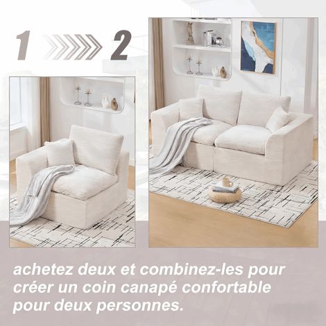 Fauteuil Salon 1 Place Scandinave - Canapé Minimaliste en Tissu, Doux Confortable avec Coussin, Idéal pour Salon(Beige)
