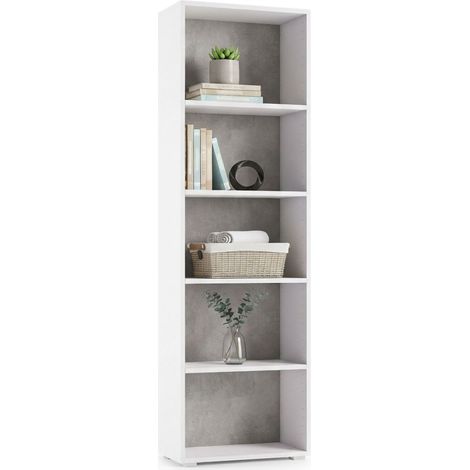 Dmora Bücherregal Girasole, Bibliothek mit 4 verstellbaren Einlegeböden, Bücherregal, Schrankwand mit Regalen, 100% Made in Italy, Cm 60x30h195, Weiß und Beton