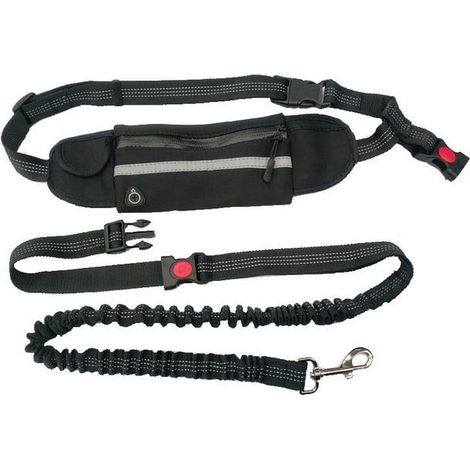 1 laisse mains libres pour chien (noire), idéale pour la course, le jogging et la promenade. Laisse avec sac et ceinture.