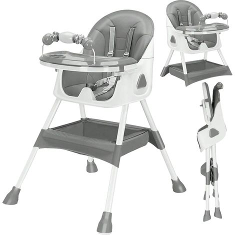 Chaise haute, hauteur réglable, plateau amovible, GRIS (1/2)
