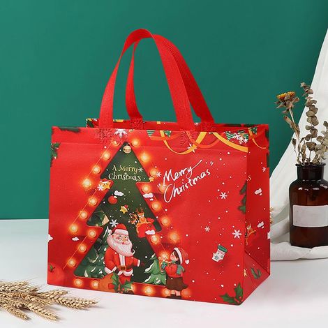 Sac Tote De Noël - En Tissu Non Tissé - Poignées Renforcées - Pour Cadeaux Fêtes Et Courses - 1 Pièce (1/5)