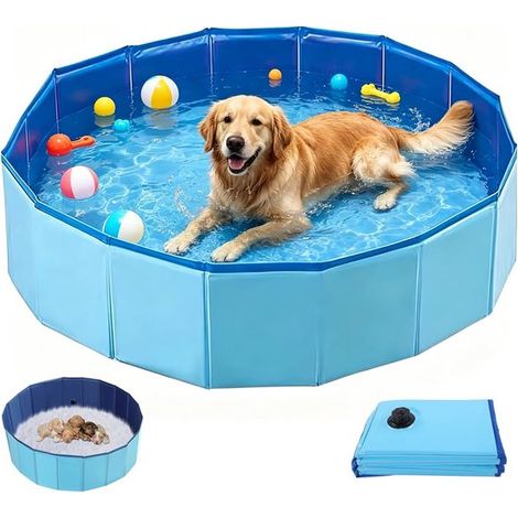 Piscina plegable para perros, 120 x 30 cm, con válvula de drenaje, de PVC, antideslizante, también apta para niños, portátil y fácil de montar (1/5)