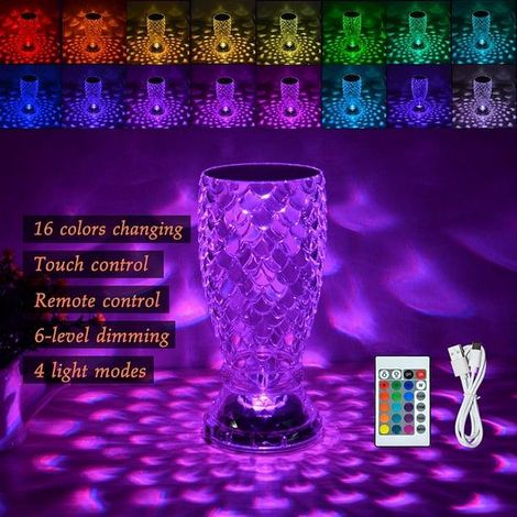Lampe tactile rechargeable, veilleuse RGB à couleurs changeantes, lampe de table LED romantique en forme d'écailles de poisson avec port USB, idéale pour la chambre, le salon, les soirées et les dîner (1/5)
