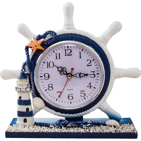 Horloge de table méditerranéenne moderne qui ne fait pas tic-tac petites horloges murales souvenirs nautiques en forme de phare (1/5)