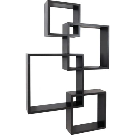 Étagère murale moderne en forme de cubes design contemporain 91 x 59 x 10 cm en bois noir 040009075