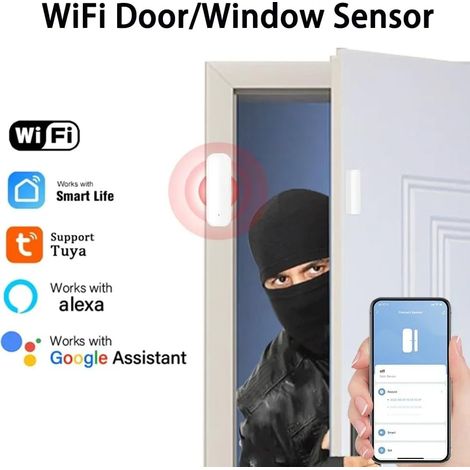 Détecteur Porte Connecté - WiFi 2.4GHz Blanc Notification Instantanée - Compatible Alexa et Google Assistant pour Sécurité Domotique (1/5)