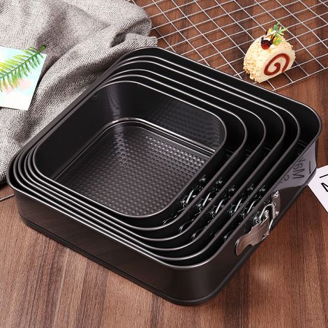Molde para pasteles con base desmontable y tapa cuadrada, fabricado en acero al carbono con revestimiento antiadherente, con ojal, herramienta para hornear y bandeja para hornear (Amazon - 24/26/28 cm (1/5)