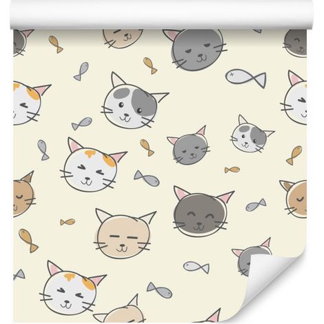 Papier peint chatons et poissons pour salon et chambre 50x1000 cm (1/5)