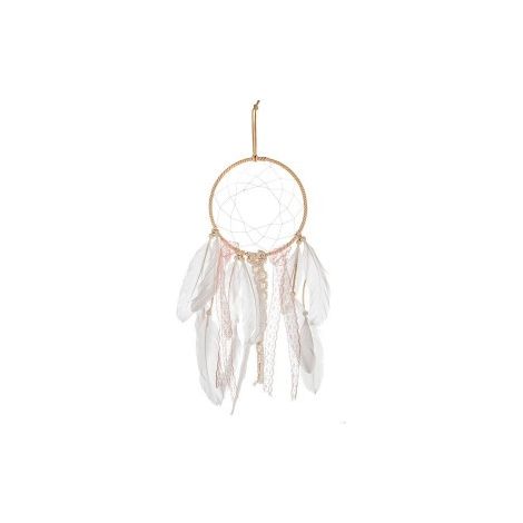 Atmosphera – Déco murale attrape rêve en dentelle H 60 cm – Coton et métal – Plumes et perles en bois – Décoration chambre enfant
