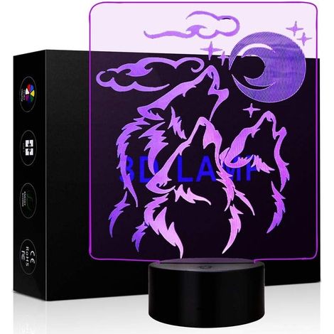Lampe de chevet tactile 3D en forme de loup, avec 7 couleurs de lumière LED changeantes, idéale pour décorer une chambre d'enfant. Décoration pour chambre d'enfant. (1/5)