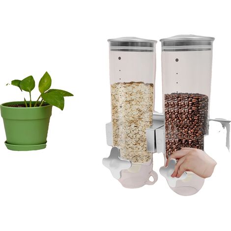 Dispenser per alimenti, capacità 3 litri, montaggio a parete, doppio contenitore, design smontabile, ABS e plastica resistenti. (1/5)