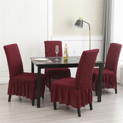 Housses de chaises de restaurant élastiques et lavables, ensemble de 2 pièces, housses de chaises amovibles, housses de protection pour chaises de cuisine avec jupes (bordeaux, ensemble de 2 pièces) (1/5)