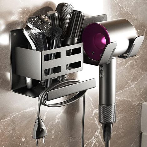 Soporte de pared para secador de pelo sin necesidad de taladrar，negro，5 cm (1/5)